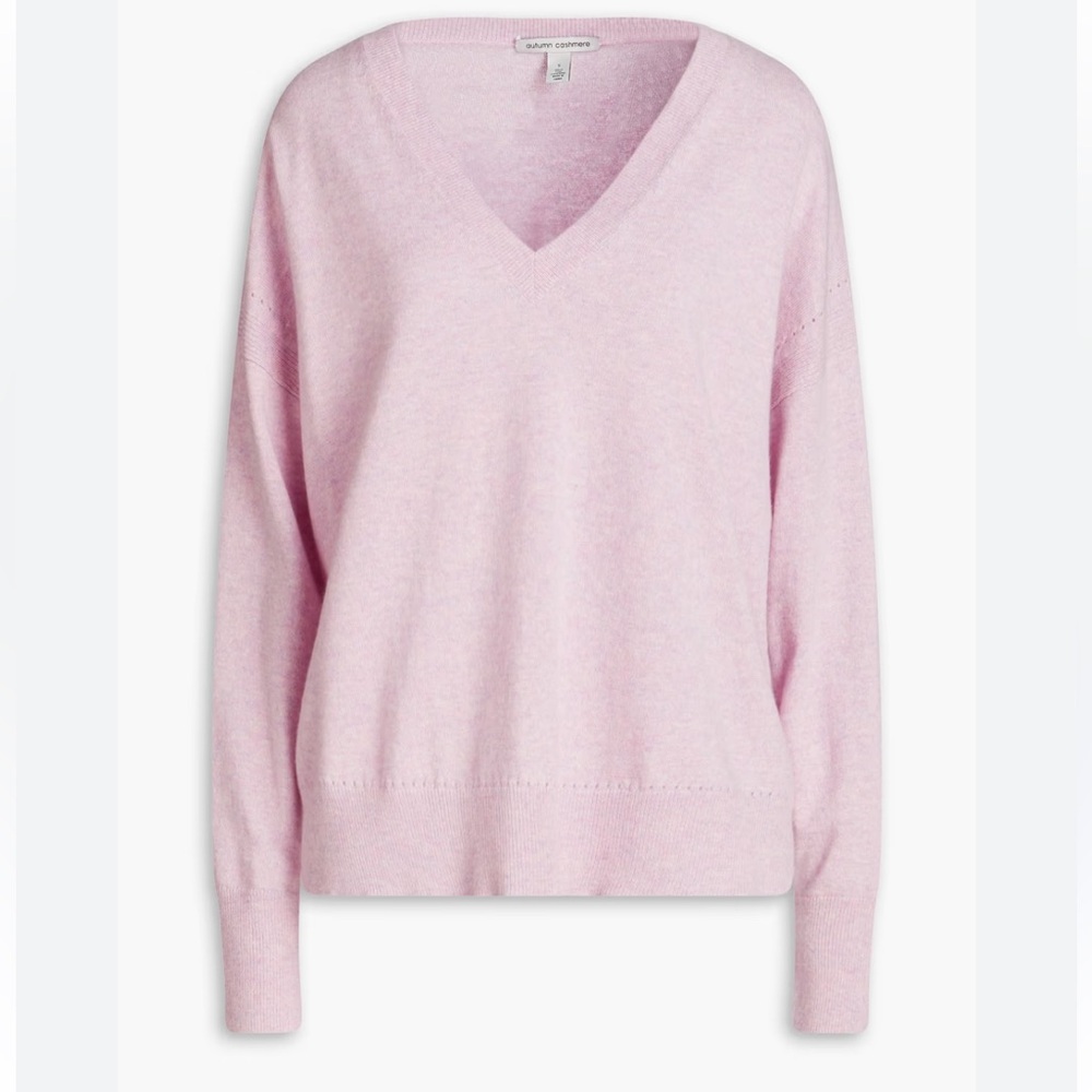 Autumn Cashmere Womens Cashmere Knit V-Neck Long Sleeve Sweater Pink Size XS